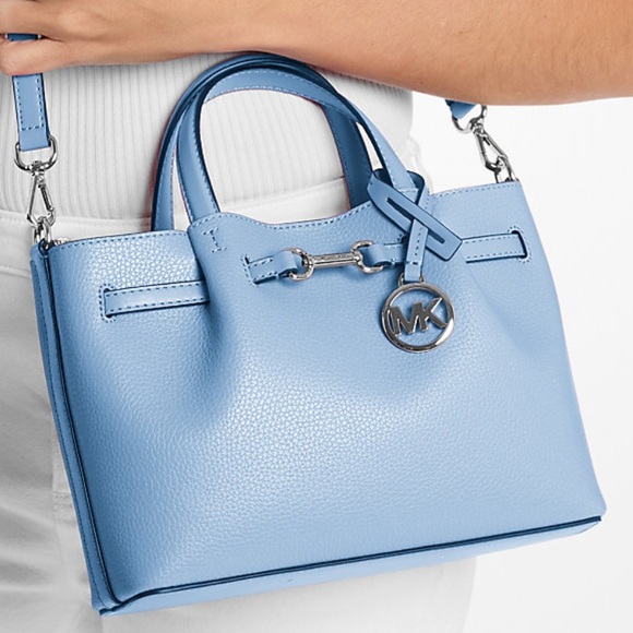 Michael Kors Carson Small Pebbled Leather Satchel Bag Light Sky Blue - Picture 8 of 8